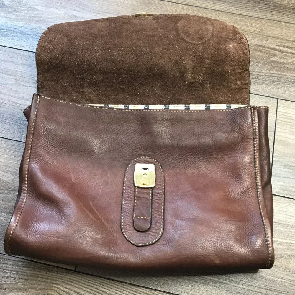 Vintage Rugero Brown Leather‎ Messenger Bag Briefcase Removable Strap Lock & Key